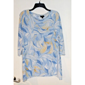 New JM COLLECTION Sz S Blue & White Tunic Top Pullover Style 3/4 Slvs NWOT